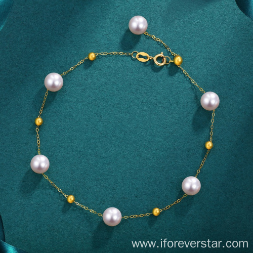 Elegant Jewelry 18K real Gold Natural Pearl Bracelet